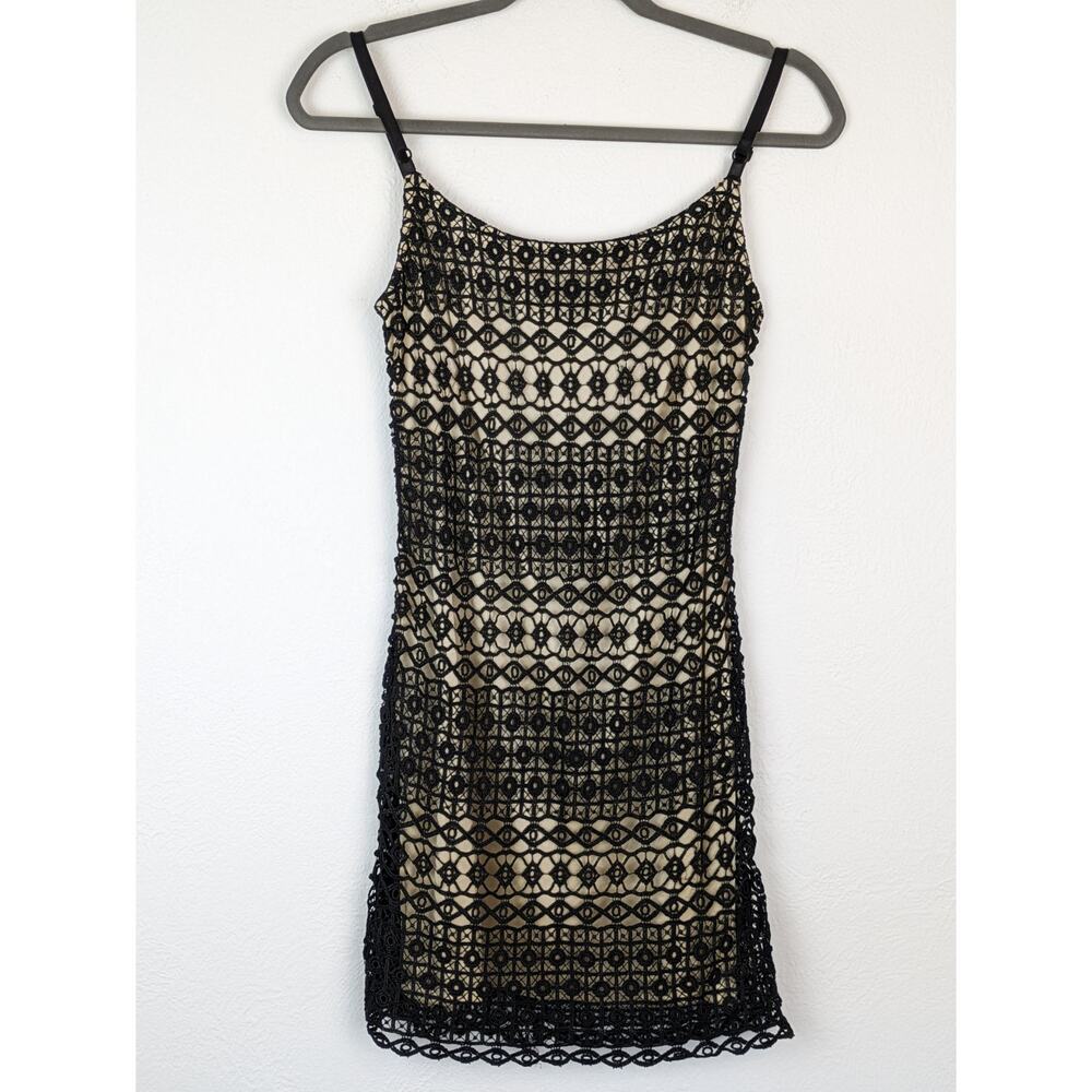 Ronen Chen Dress Lace Slip Designer Black 90s Y2K Sexy Nude Designer Size XS
